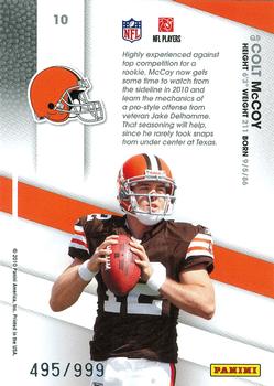 2010 Panini Certified - Certified Potential #10 Colt McCoy  Back