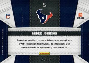 2010 Panini Certified - Fabric of the Game NFL Die Cut Prime #5 Andre Johnson Back
