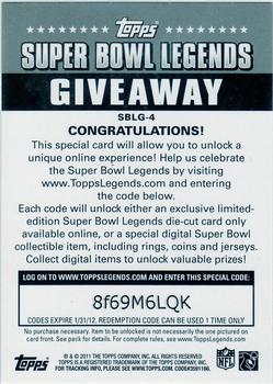 2011 Topps - Super Bowl Legends Giveaway #SBLG-4 Jerry Rice Back