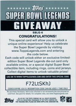 2011 Topps - Super Bowl Legends Giveaway #SBLG-6 John Elway Back