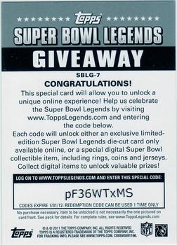 2011 Topps - Super Bowl Legends Giveaway #SBLG-7 Tom Brady Back