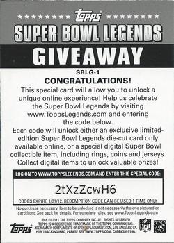 2011 Topps - Super Bowl Legends Giveaway #SBLG-1 Joe Namath Back