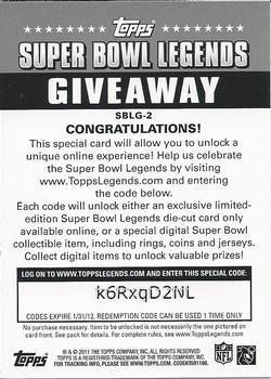 2011 Topps - Super Bowl Legends Giveaway #SBLG-2 Terry Bradshaw Back