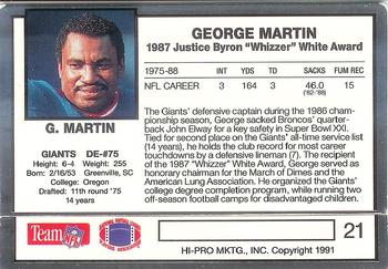 1991 Action Packed Whizzer White Award #21 George Martin Back
