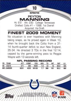 2010 Finest - Refractors #10 Peyton Manning  Back