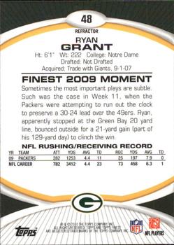 2010 Finest - Refractors #48 Ryan Grant  Back
