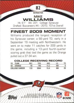 2010 Finest - Refractors #82 Mike Williams  Back