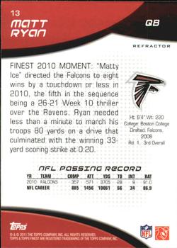 2011 Finest - Refractors #13 Matt Ryan  Back