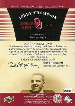 2011 Upper Deck University of Oklahoma - Autographs #6 Jerry Thompson Back