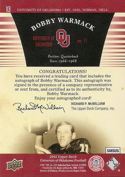 2011 Upper Deck University of Oklahoma - Autographs #13 Bobby Warmack Back