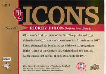 2011 Upper Deck University of Oklahoma - Icons #I-RD Rickey Dixon Back