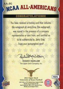 2011 Upper Deck University of Texas - All-Americans Autographs #AA-JG Jerry Gray Back