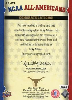 2011 Upper Deck University of Texas - All-Americans Autographs #AA-WI Ricky Williams Back