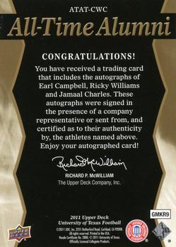 2011 Upper Deck University of Texas - All-Time Alumni Trios Autographs #ATAT-CWC Earl Campbell / Ricky Williams / Jamaal Charles Back