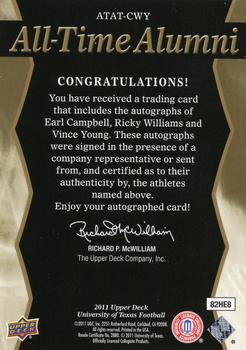 2011 Upper Deck University of Texas - All-Time Alumni Trios Autographs #ATAT-CWY Vince Young / Ricky Williams / Earl Campbell Back