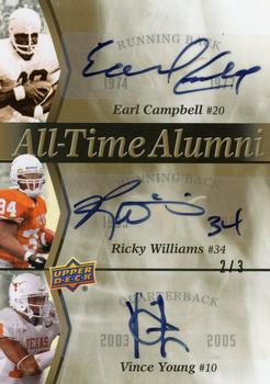 2011 Upper Deck University of Texas - All-Time Alumni Trios Autographs #ATAT-CWY Vince Young / Ricky Williams / Earl Campbell Front