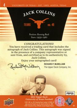 2011 Upper Deck University of Texas - Autographs #4 Jack Collins Back