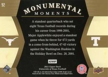 2011 Upper Deck University of Texas - Gold #92 Major Applewhite Back
