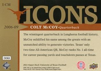2011 Upper Deck University of Texas - Icons #I-CM Colt McCoy Back