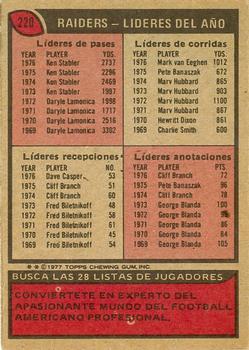 1977 Topps Mexican #220 Oakland Raiders Back