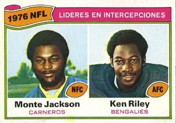 1977 Topps Mexican #5 1976 NFL Interception Leaders (Monte Jackson / Ken Riley) Front