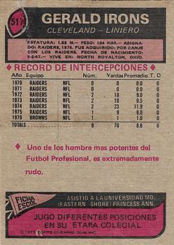 1977 Topps Mexican #517 Gerald Irons Back