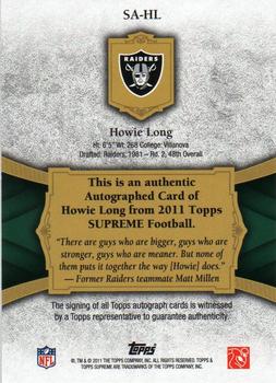 2011 Topps Supreme - Autographs Green #SA-HL Howie Long Back