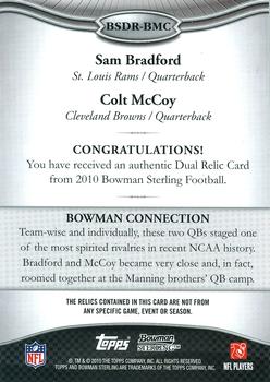 2010 Bowman Sterling - Dual Jersey Box Topper #BMC Sam Bradford / Colt McCoy  Back