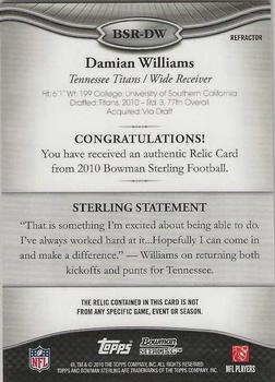 2010 Bowman Sterling - Refractors #BSRDW Damian Williams Back