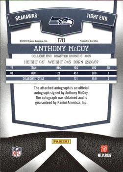 2010 Donruss Elite - Turn of the Century Autographs #178 Anthony McCoy Back
