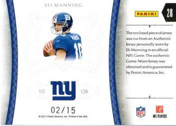 2010 Playoff National Treasures - Colossal Materials Position Prime #28 Eli Manning Back