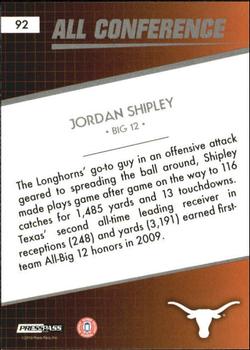 2010 Press Pass - Blue #92 Jordan Shipley Back