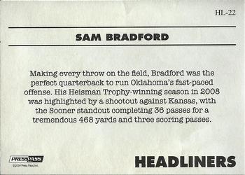 2010 Press Pass PE - Headliners #HL22 Sam Bradford  Back