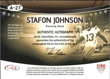 2010 SAGE - Autographs Red #A-27 Stafon Johnson  Back