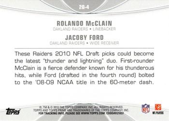 2010 Topps Prime - 2nd Quarter #2Q-4 Rolando McClain / Jacoby Ford  Back