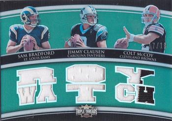 2010 Topps Triple Threads - Relic Combos Emerald #TTRC-50 Sam Bradford / Jimmy Clausen / Colt McCoy  Front
