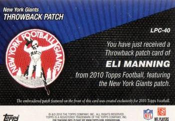 2010 Topps - Throwback Patch #LPC-40 Eli Manning  Back