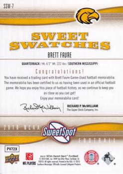 2010 Upper Deck NCAA Sweet Spot - Sweet Swatches #SSW-7 Brett Favre  Back