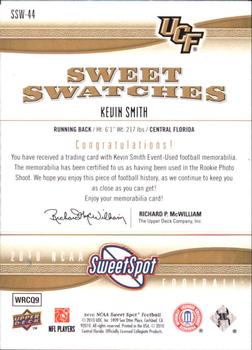 2010 Upper Deck NCAA Sweet Spot - Sweet Swatches #SSW-44 Kevin Smith  Back