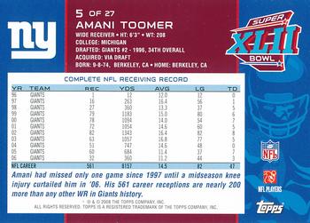 2008 Topps New York Giants Super Bowl XLII Champions #5 Amani Toomer Back