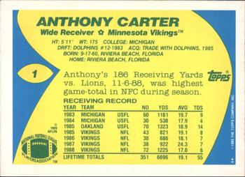 1989 Topps American/UK #1 Anthony Carter Back