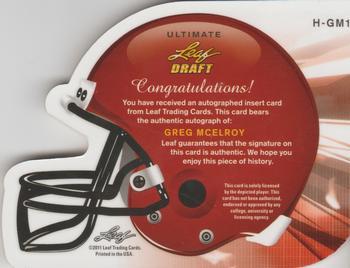 2011 Leaf Ultimate Draft - Helmet Die Cuts Purple #H-GM1 Greg McElroy Back
