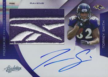 2011 Panini Absolute Memorabilia - Rookie Premiere Materials Autographs Brand Logo #206 Torrey Smith Front