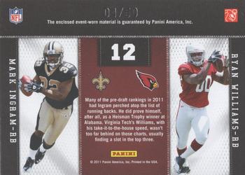 2011 Panini Threads - Rookie Collection Materials Combo Prime #12 Mark Ingram / Ryan Williams Back