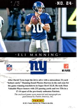 2011 Panini Plates & Patches - Honors Autograph Materials #24 Eli Manning Back