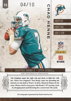 2011 Panini Plates & Patches - Signatures Silver #16 Chad Henne Back