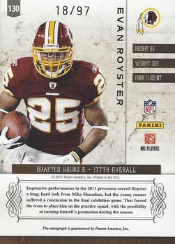 2011 Panini Plates & Patches - Signatures Silver #130 Evan Royster Back