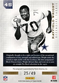 2011 Panini Playbook - Accolades Signatures #45 Rayfield Wright Back