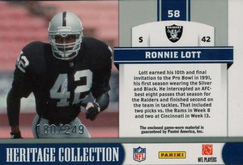 2011 Panini Totally Certified - Heritage Collection Jerseys #58 Ronnie Lott Back