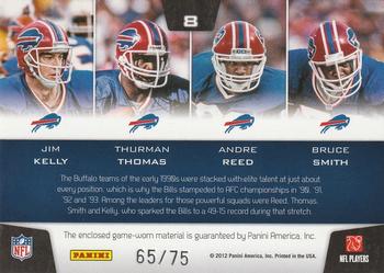2011 Panini Totally Certified - Stitches in Time #8 Jim Kelly / Thurman Thomas / Andre Reed / Bruce Smith Back